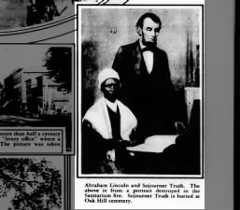 Newspaper prints portrait of Sojourner Truth and Abraham Lincoln