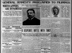 President Theodore Roosevelt declares peace restored in the Philippines and grants amnesty