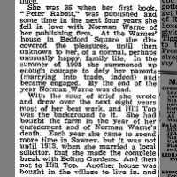 Article segment mentions Beatrix Potter's engagement to Norman Warne, and his death