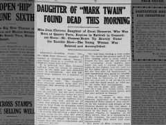 Jean Clemens' unexpected death announced on Christmas Eve, 1909