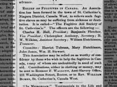 Harriet Tubman listed in 1862 as member of Canadian association for the relief of 