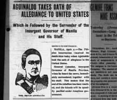 Philippine leader Emilio Aguinaldo takes oath of allegiance to the United States