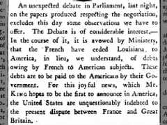 Price of Louisiana Purchase to cover debts owed by French to American subjects,  May 20 1803