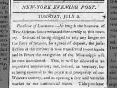 Excerpt from editorial article detailing the success of the Louisiana Purchase, July 5, 1803