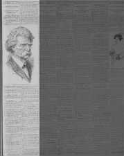 Newspaper reports on Samuel Clemens's death; includes image of Mark Twain