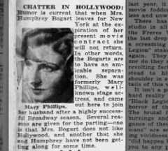 Humphrey Bogart to divorce his second wife, Mary Phillips, in 1937