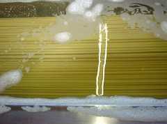 Bundles of ribbons being cleaned