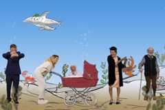 Kindermusik: Zu einer Hälfte besteht der Song aus der Aufzählung einer Hai-Familie, in der anderen Hälfte wird immer wieder »Dududu« (dt. »Düdüdü«) geträllert.  ++++++++++<br />