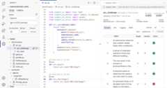 Inspect running inside Visual Studio Code. The editor shows the ARC evaluation and the log viewer at right shows results from the evaluation.