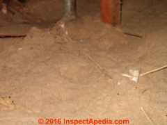 Knob and tube wiring now buried by insulation in an attiic floor (C) Daniel Friedman