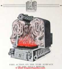 Mills water tube boiler in the 1929 HB Smith Catalog cited at InspectApedia.com
