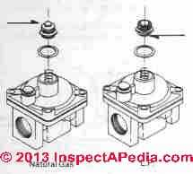 Example of converting a gas range oven regulator between LP gas and natural gas (C) InspectApedia