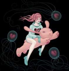 Tara  McPherson -  <strong>The Love Space Gives Is as Deep as the Oceans</strong> (2010<strong style = 'color:#635a27'></strong>)<bR /> oil on linen, stretched over panel,  48 x 48 inches (121.92 x 121.92 cm)