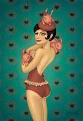 Tara  McPherson -  <strong>Bunny Girl</strong> (2010<strong style = 'color:#635a27'></strong>)<bR /> oil on linen, stretched over panel,  24 x 18 inches (60.96 x 45.72 cm)