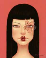 Tara  McPherson -  <strong>The Cherry Blossom Trance</strong> (2010<strong style = 'color:#635a27'></strong>)<bR /> oil on linen, stretched over panel,  10 x 8 inches  (25.4 x 20.32 cm)