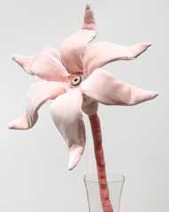 Tara  McPherson -  <strong>The Day's Eye (Pink)</strong> (2010<strong style = 'color:#635a27'></strong>)<bR /> stretch velvet, bamboo fiber, polyfil, wire and glass eye,  20 x 9 x 6.5 inches (50.8 x 22.86 x 16.51 cm)