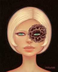 Tara  McPherson -  <strong>The Gloxinia Trance</strong> (2010<strong style = 'color:#635a27'></strong>)<bR /> oil on linen, stretched over panel,  10 x 8 inches  (25.4 x 20.32 cm)