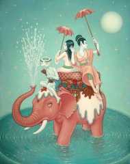 Tara  McPherson -  <strong>Safety of Water</strong> (2010<strong style = 'color:#635a27'></strong>)<bR /> oil on linen, stretched over panel,  60 x 48 inches  (152.4 x 121.92 cm)