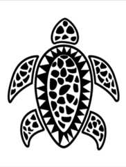 Stylised, geometric sea turtle, viewed from above.