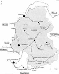 Carte 2. Frontière entre le duché de Savoie et le royaume de France au XVIII esiècle