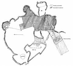 Figure 2. Map by R. Neuville and M. Stekelis indicating the excavated areas in 1933-34.Plan de R. Neuville et M. Stekelis montrant les surfaces fouillées en 1933/1934