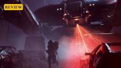 A Raider runs from a massive robot.