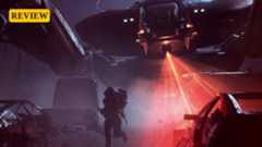 A Raider runs from a massive robot.