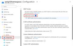 Screenshot showing Event Grid namespace configuration page to enable MQTT.