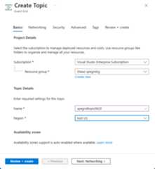 Screenshot that shows the pane for creating a topic.