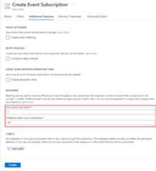 Screenshot that shows batching settings for an event subscription.