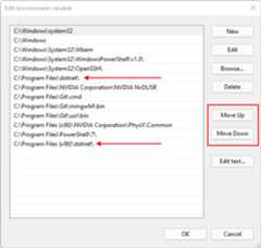 The environment variables list for the system.