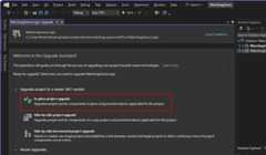 A screenshot of the .NET Upgrade Assistant tab. The 'In-place project upgrade' option is highlighted.