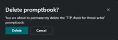 Screenshot of delete promptbook confirmation box.