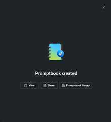Screenshot of promptbook creation success message.