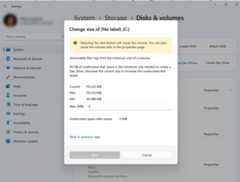Screenshot of Dev Drive size change setting.