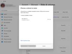 Screenshot of Dev Drive choose volume to resize in Settings.