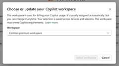 Screenshot of the standalone Copilot menu with the option to choose or update your Copilot workspace.