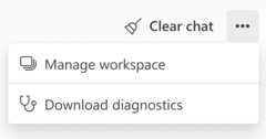 Screenshot of the standalone Copilot more menu with the option to manage workspace.