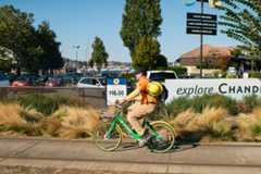 Photo of someone riding a bikeshare bike