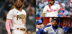 Fernando Tatis Jr., de los Padres; Johan Rojas, de los Filis y Franmil Reyes, de los Hokkaido Nippon Ham Fighters, de la Liga de Béisbol Coreana.