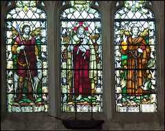 Christ the Good Shepherd flanked by St Hubert and St George (Powell & Sons, 1920s)