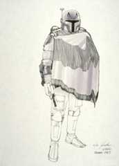 Ralph McQuarrie's concept painting of the super trooper. Now Boba Fett, the armor continues to evolve in this Joe Johnston sketch.