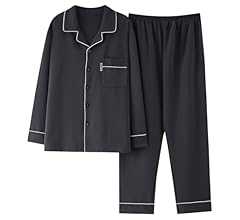 [Hyjkl] パジャマ メンズ 綿100 大きいサイズ ルームウェア 上下セット 部屋着 無地 肌に優しい 柔らか ゆったり 寝間着 通気 吸汗 男女兼用 春秋用