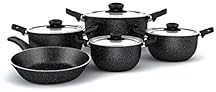 طقم حلل جرانيت للطهي، 9 قطع (اسود)، من لازورد