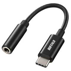 バッファロー USB Type-C 3.5mm 3極 4極 オーディオ 変換 アダプター ハイレゾ対応 DAC搭載 高耐久ケーブル 屈曲耐久試験30,000回クリア イヤホンジャック イヤホン ヘッドホン ヘッドセット マイク 音量調整 【 iPhone 16 / 16 Pro/iPad/Mac/Android スマートフォン タブレット 対応 】 ブラック BSMPC355HRBK