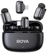 ميكروفون لافاليير لاسلكي لأجهزة آيفون/آي باد وأندرويد مع 2 قابس و2 ميكروفون ميني فائق مع استخدام يصل إلى 30 ساعة من بويامين…