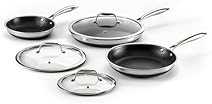 HexClad Hybrid Nonstick 6-Piece Fry Pan Set, 8, 10, and 12-Inch Frying Pans with Tempered Glass Lids, Stay-Cool Handles, Di…