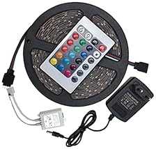 شريط اضواء LED بطول 5 أمتار 3528 مقاوم للماء اضاءة الفضاء اللوني ار جي بي مزود بريموت كونترول وشاحن.