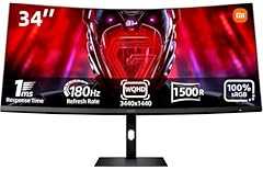شاشة ألعاب منحنية G34WQi،WQHD فائقة الاتساع 180Hz بمزامنة حرة 1500R ضوء أزرق منخفض، إصدار عالمي من شاومي، مقاس 34 بوصة