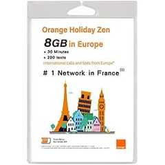 Orange Holiday ヨーロッパ － プリペイドSIMカード ー 【Amazon限定】４G通信 (3+5) GB 30分 SMS 200通 + SIMカードホルダー、SIM取り出しピン (8GB) 特典適用中